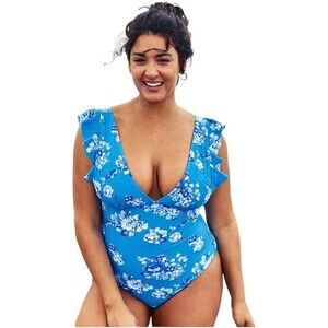 Cupshe Deep V Plunge Floral Monokini Swimsuit Floral Cap Sleeves Size Medium